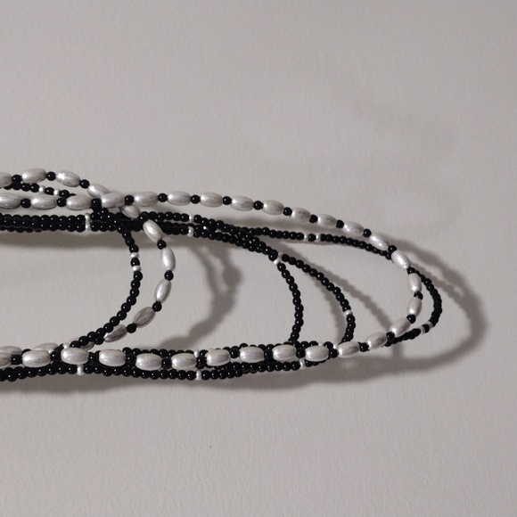 Women's Silver Tone, Various sizes of Black & silver Layered Beaded Necklace - Picture 8 of 8
